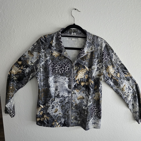 Elegant Women's Gray and Gold Bomber Jacket - Picture 1 of 7